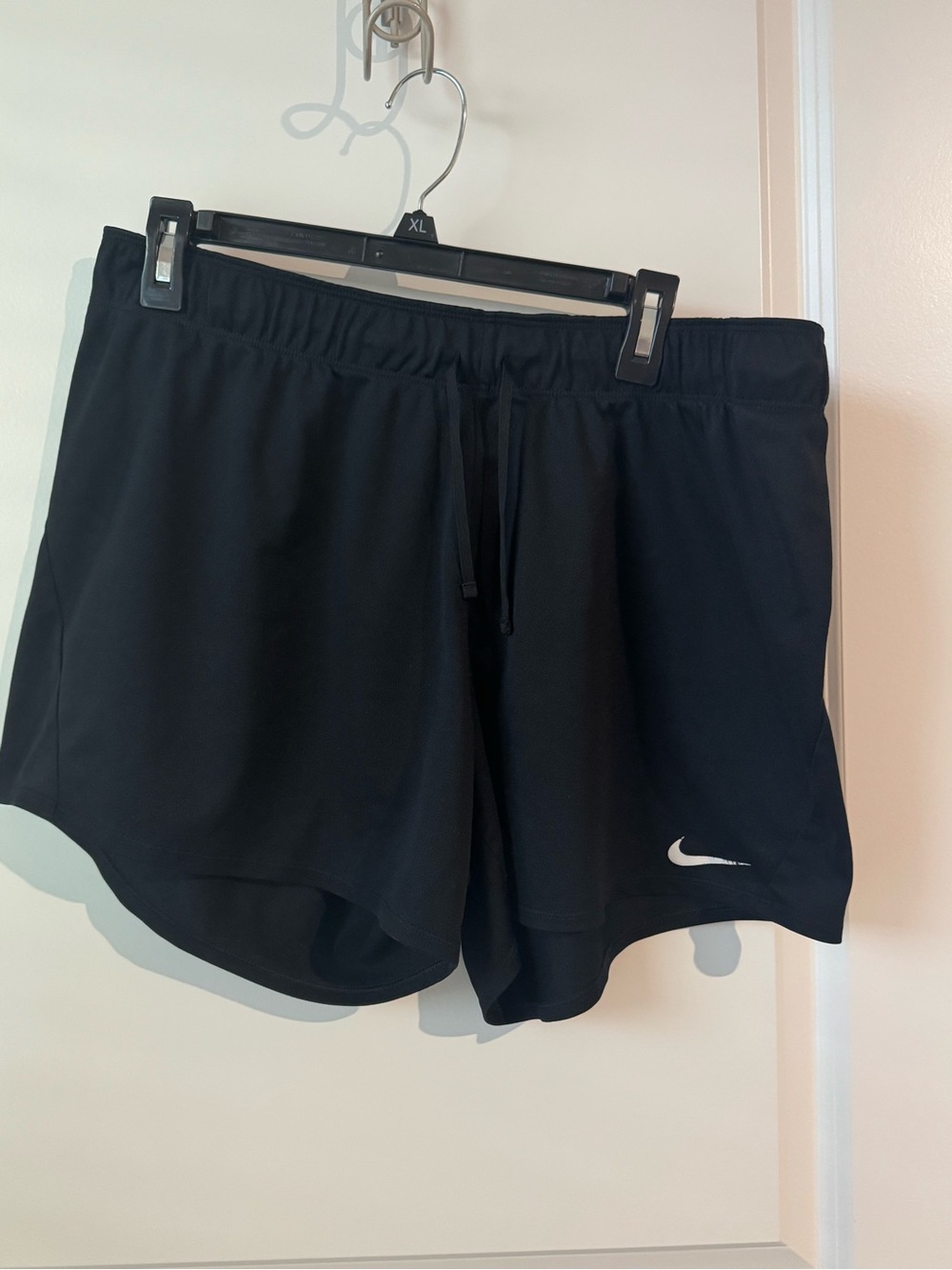 Nike Women’s Black Athletic Shorts with White Swoosh